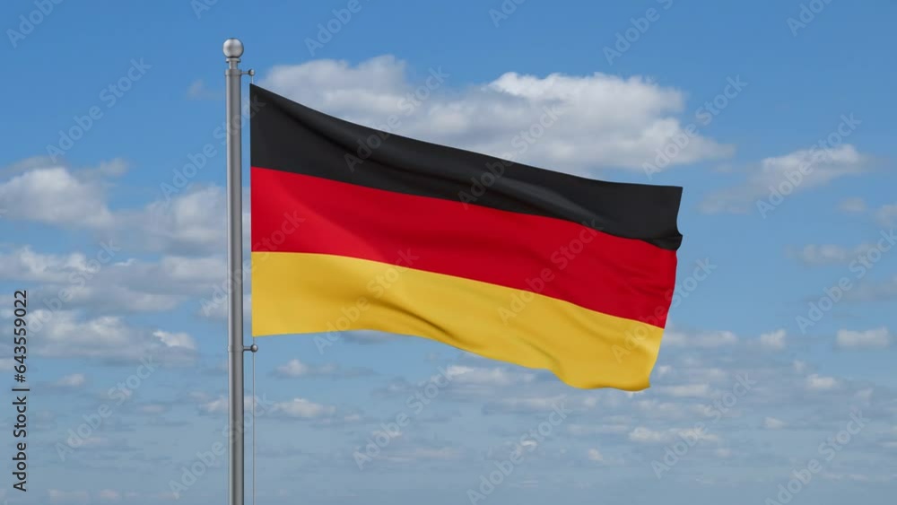 Germany looped flag waving in the wind with blue sky and running clouds, cycle seamless loop video Germany looped flag waving in the wind with blue sky and running clouds, cycle seamless loop video