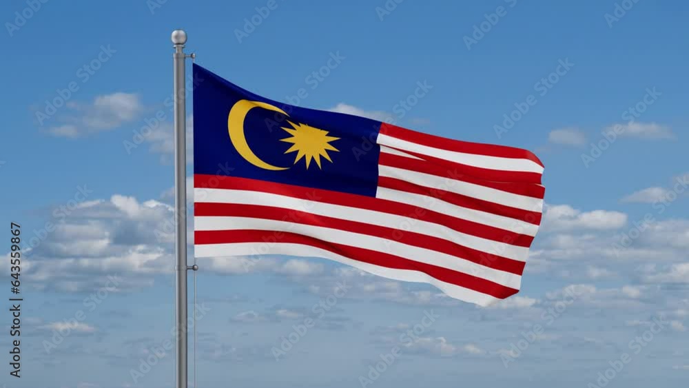 Malaysia looped flag waving in the wind with blue sky and running clouds, cycle seamless loop video Malaysia looped flag waving in the wind with blue sky and running clouds, cycle seamless loop video