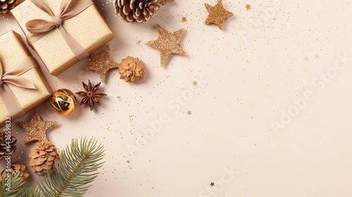 Christmas decoration with light gold background 