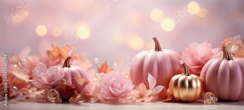 halloween pink sparkle pumpkin flowers, ai photo