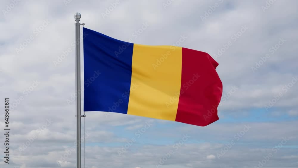 Romania looped flag waving in the wind with blue sky and running clouds, cycle seamless loop video Romania looped flag waving in the wind with blue sky and running clouds, cycle seamless loop video