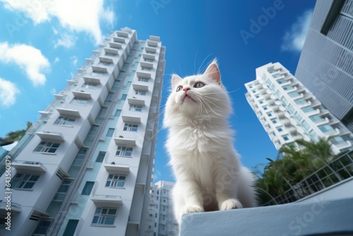 Cat in hotel. Condominium or apartment pet can live concept. Generative AI photo