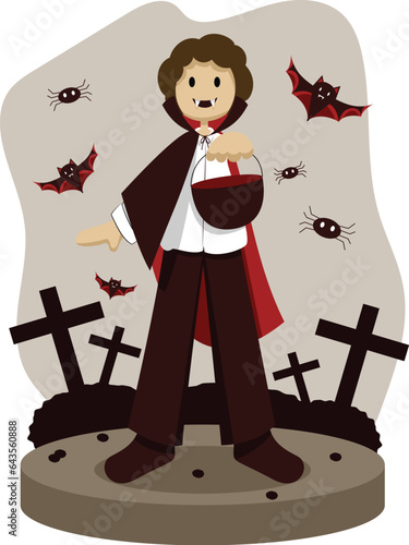 boy doing a Dracula cosplay