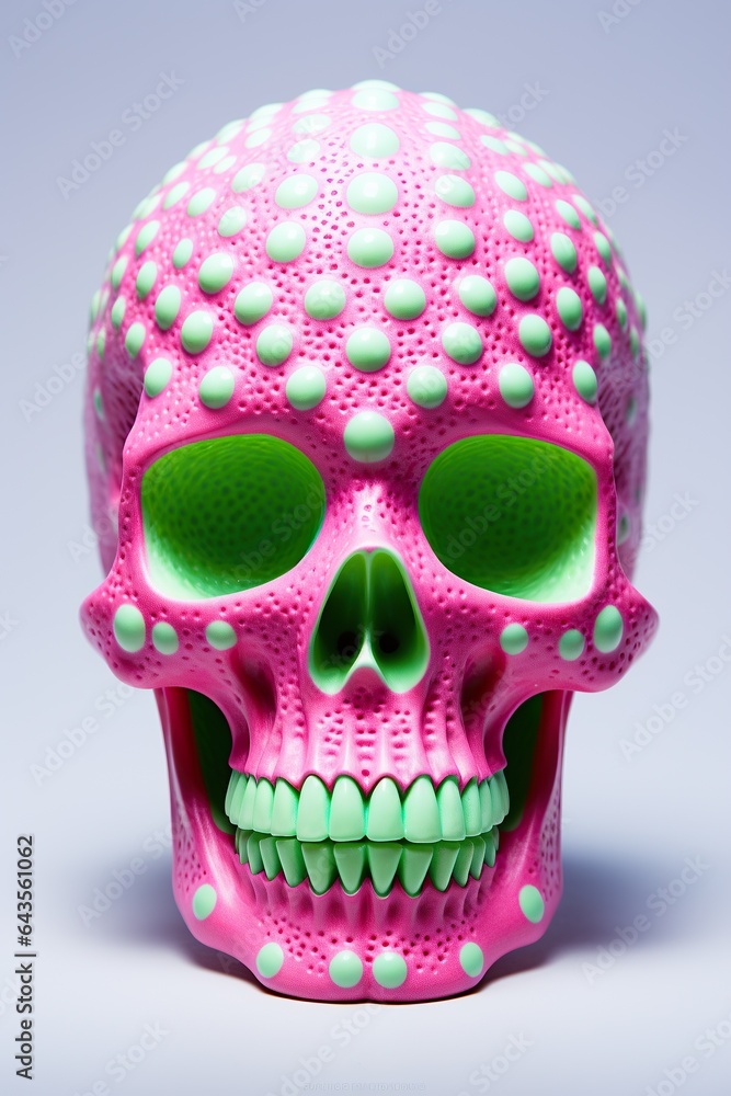 This hauntingly beautiful image of a pink skull with green dots