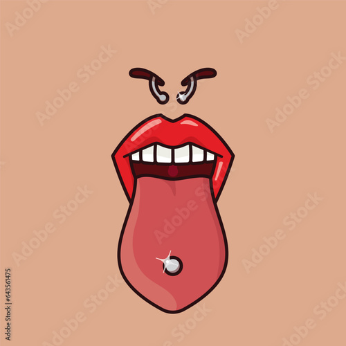 Tongue and nose with piercings vector illustration for Body Piercing Day on June 28