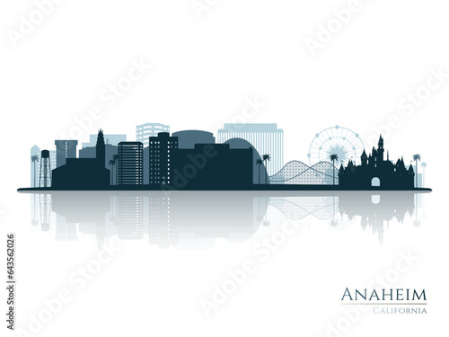 Anaheim skyline silhouette with reflection. Landscape Anaheim, California. Vector illustration.