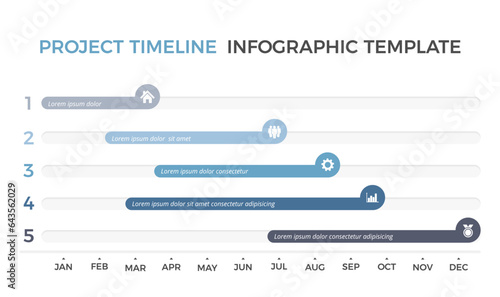Gantt chart, project timeline with five stages, infographic template, vector eps10 illustration