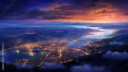  Japanese anime style sea city night