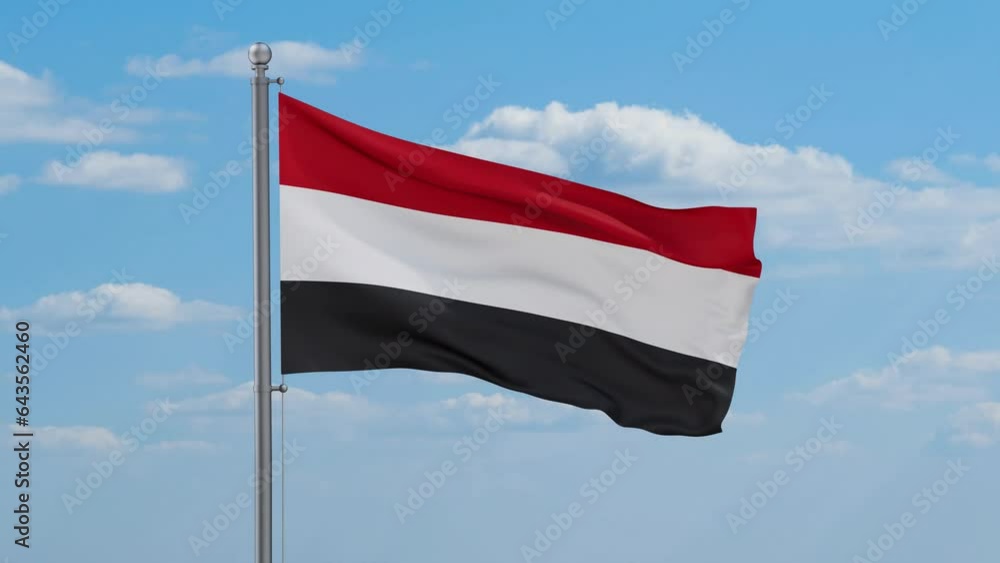 Yemen looped flag waving in the wind with blue sky and running clouds, cycle seamless loop video Yemen looped flag waving in the wind with blue sky and running clouds, cycle seamless loop video