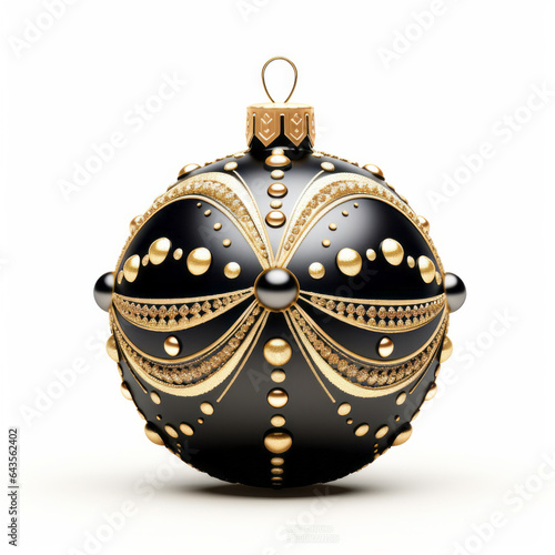 Luxurious Christmas ball with gold, pearls and jewels on black. Isolated on white. (ID: 643562402)