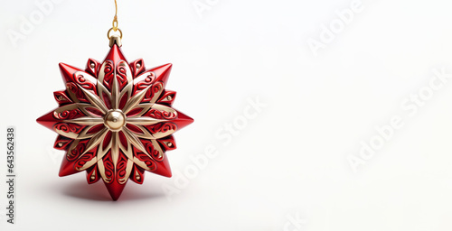Luxurious red Christmas banner with gold, pearls and jewels on. Isolated on white. (ID: 643562438)