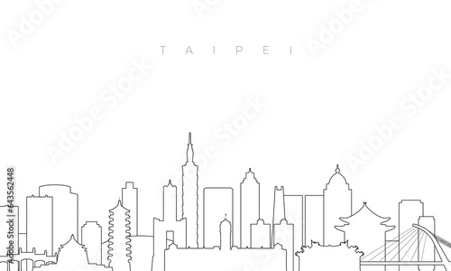 Outline Taipei skyline. Trendy template with Taipei buildings and landmarks in line style. Stock vector design.