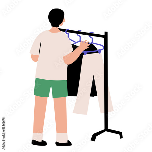 Man choosing clothes flat illustration