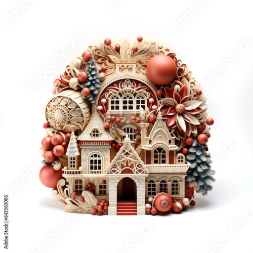 Little detailed Christmas house figurine on white background. Isolated on white. (ID: 643563006)
