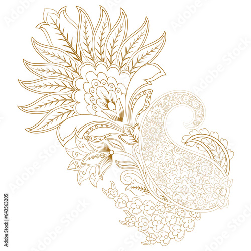 Paisley vector pattern. Isolated Fantastic flower, leaves