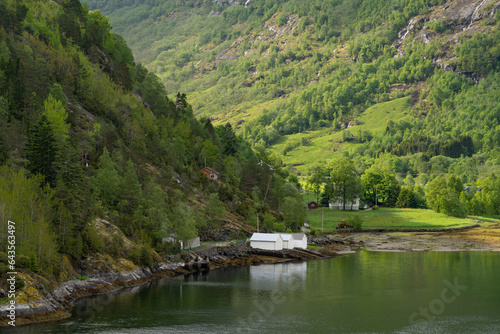 Beautiful fjord landscape at Hellesylt in Norway photo