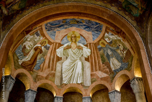 Fresco in the chancel of Sainte GeneviÃ¨ve cathedral, Nanterre, France.