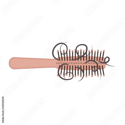 Hair loss icon. Hairbrush with a bunch of hair. Fell out strands on a comb. Alopecia problem symbol. Grooming and haircare concept. Medical vector illustration.
