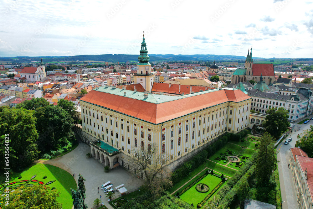 Kromeriz city castle and gardens panorama aerial view in Czech Republic Europe Kromeriz city castle and gardens panorama aerial view in Czech Republic Europe