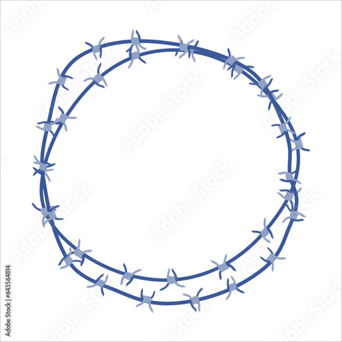 Barbed wire ring fence border illustration. Round frame with sharp thorns of barbwire barrier zone. Protection and security concept. Vector illustration.