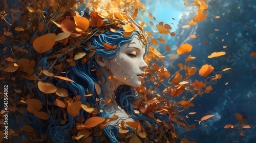 Abstract woman with autumn leafs