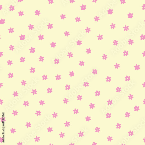 small pastel pink flowers with pastel yellow background seamless repeat pattern
