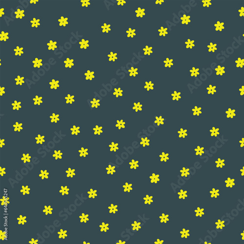 small yellow flowers with blue background seamless repeat pattern