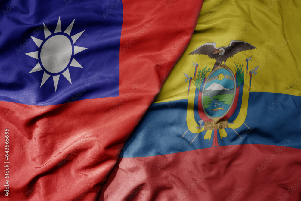 Φωτογραφία big waving national colorful flag of taiwan and national flag of ecuador