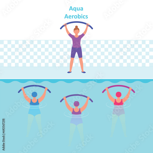 Aqua Aerobics flat cartoon illustration