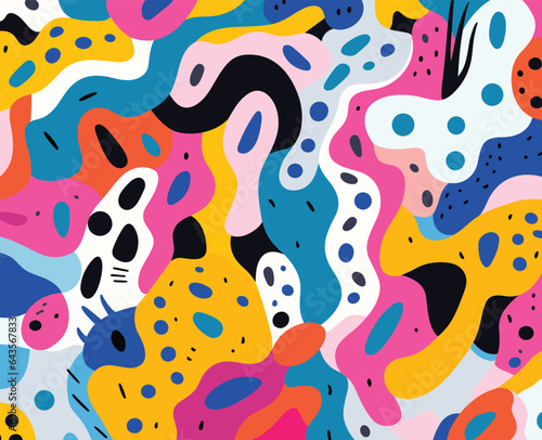 Colorful, Abstract Background Illustration, in the Style of Animalier, Bold Color Blobs, Jon Burgerman, Flowing Textures, Diverse Color Palette, Pop-Inspired Lines, Repeating Pattern photo