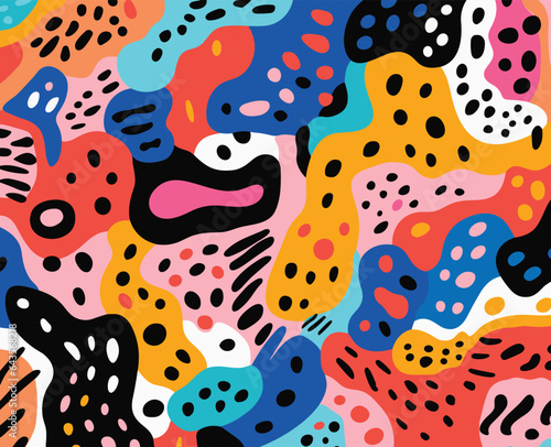 Colorful, Abstract Background Illustration, in the Style of Animalier, Bold Color Blobs, Jon Burgerman, Flowing Textures, Diverse Color Palette, Pop-Inspired Lines, Repeating Pattern photo