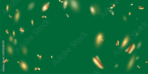 Golden confetti and zigzag ribbon falling from above streamer, tinsel vector