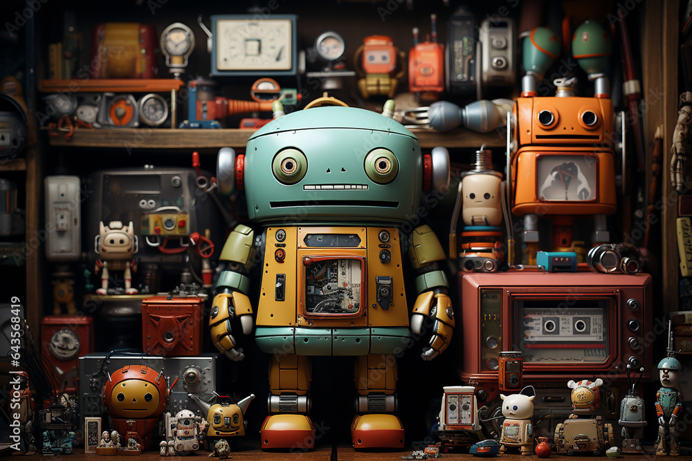 Colorful mixed robot toys collection. generative ai. - obrazy, fototapety, plakaty 
