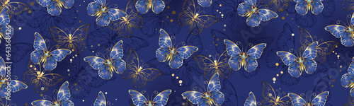 Obraz na płótnie Seamless pattern with sapphire butterflies