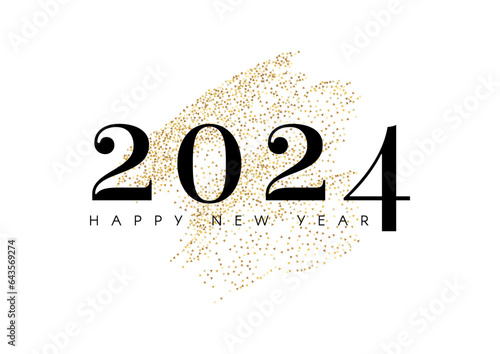 Happy New 2024 Year design template with gold abstract element. Minimal text template