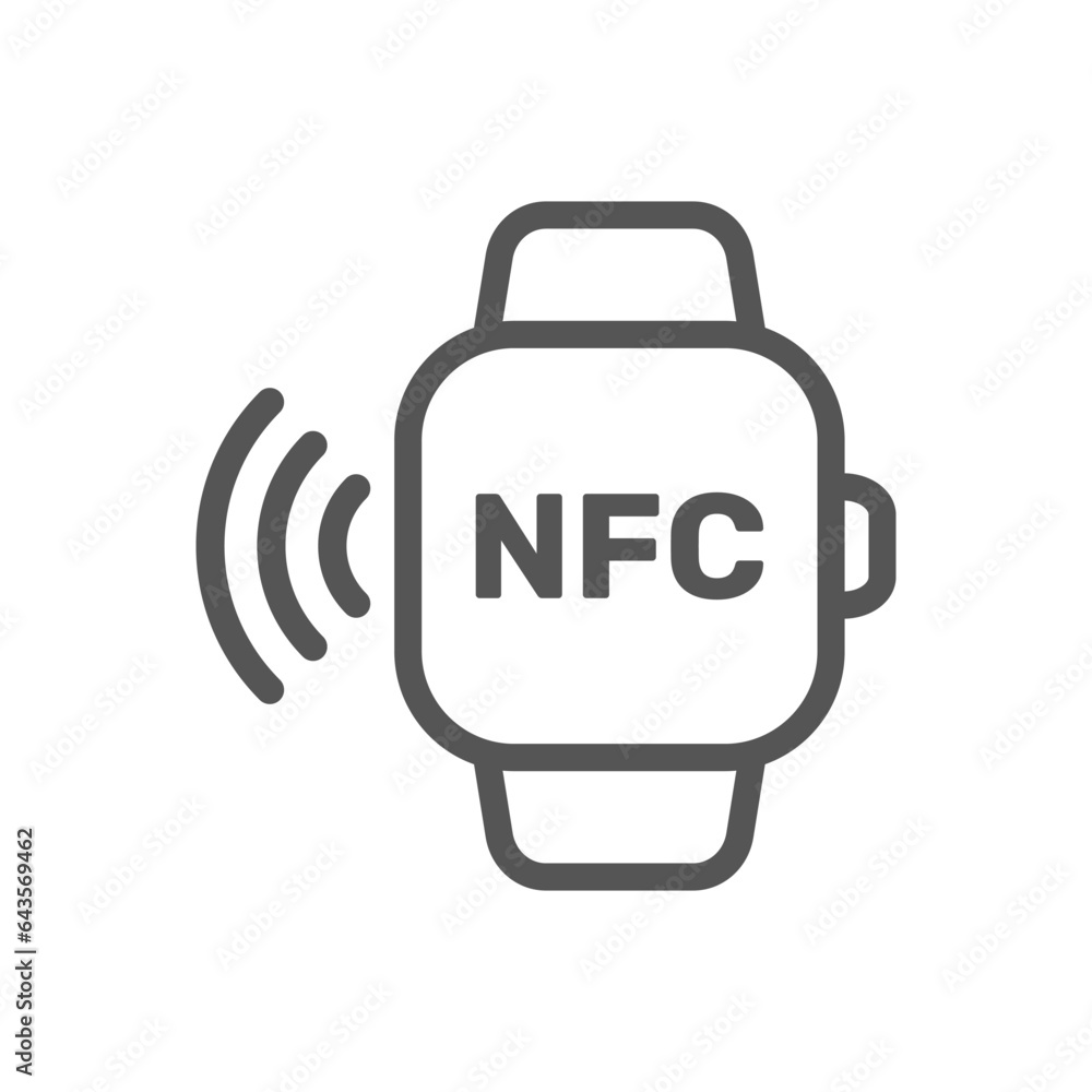 NFC smart watch line icon. Smart Watch vector icon. NFC payment, smartwatch payment NFC smart watch line icon. Smart Watch vector icon. NFC payment, smartwatch payment