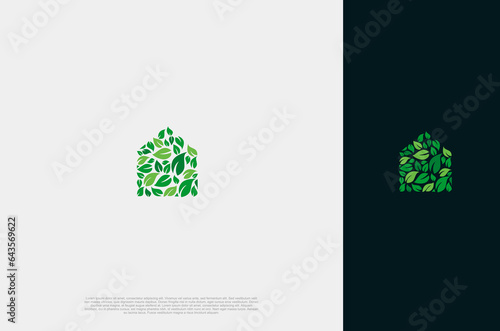 Natural house leaf, tree house line art logo concept simple design. Vector design illustration