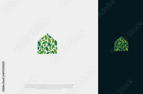 Natural house leaf, tree house line art logo concept simple design. Vector design illustration