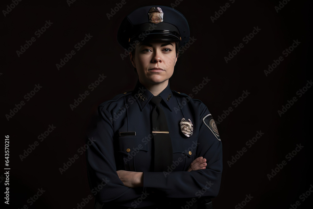 Confident and professional female police officer in uniform. She exudes confidence and authority in her role. Confident and professional female police officer in uniform. She exudes confidence and authority in her role.