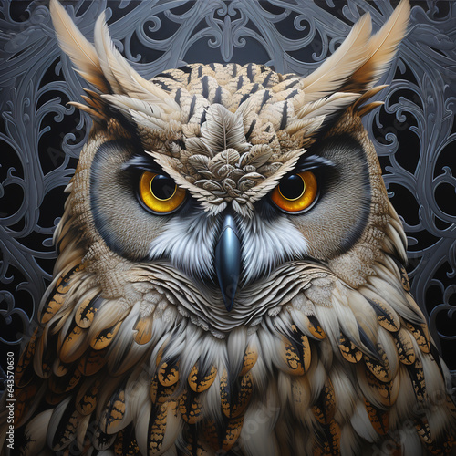 Image of colorful owl. Wildlife Animals. Bird. Illustration. Generative AI.