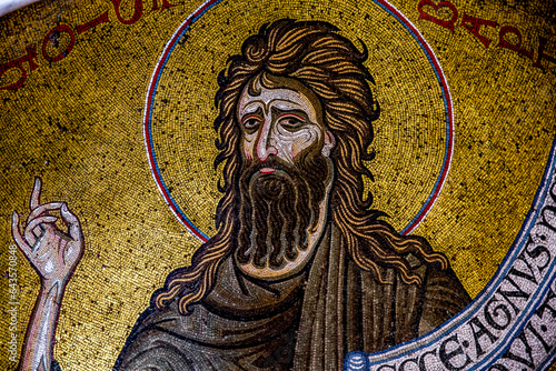 Santa Maria Nuova cathedral, Monreale, Sicily, Italy. St John the Baptist mosaic.