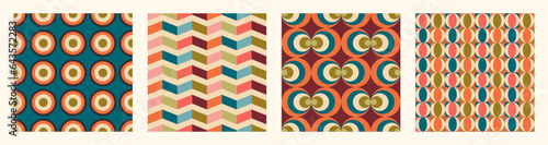 Set of Aesthetic mid century printable seamless pattern with retro design. Decorative 50`s, 60's, 70's style Vintage modern background in minimalist mid century style for fabric, wallpaper or wrapping