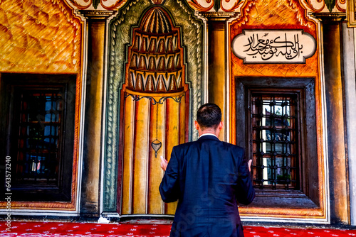 Pasha mosque, the painted mosque of Tetovo, Republic of Macedonia. Macedonian muslim praying. photo