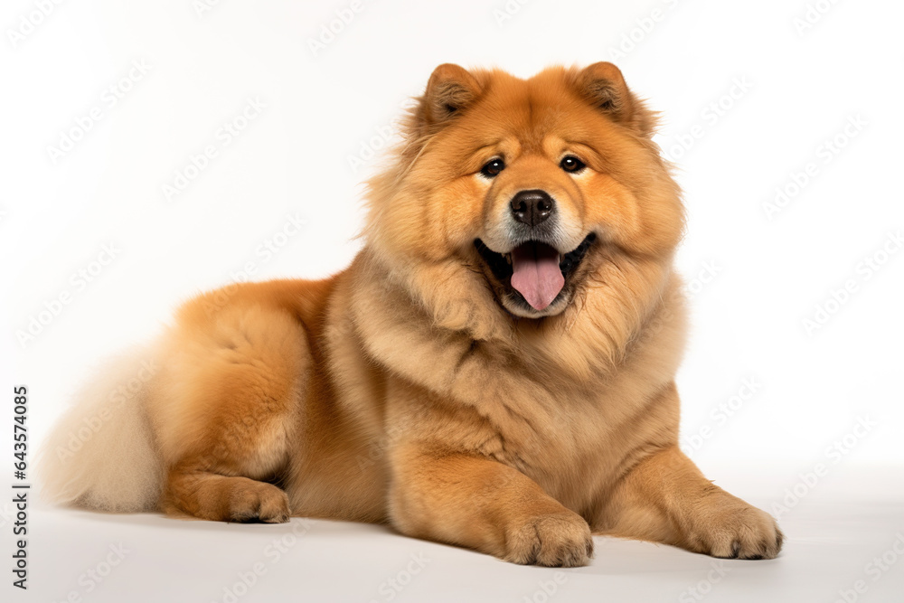 Full body photo of an adorable chow chow dog isolated on white background. Digital illustration generative AI.