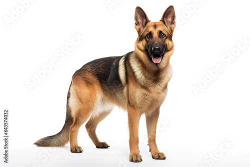 Full body photo of an adorable german shepherd dog isolated on white background. Digital illustration generative AI.