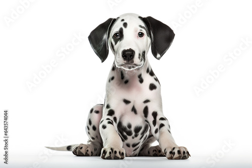 Full body photo of an adorable dalmatian dog isolated on white background. Digital illustration generative AI.