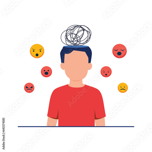 Mental health illustration. Character with mental disorder fight against stress, depression, emotional burnout and other psychological problems. Psychotherapy concept. Vector illustration.