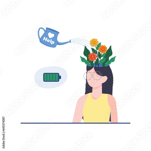 Mental health illustration. Character with mental disorder fight against stress, depression, emotional burnout and other psychological problems. Psychotherapy concept. Vector illustration.