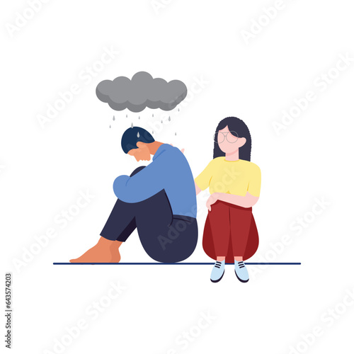 Mental health illustration. Character with mental disorder fight against stress, depression, emotional burnout and other psychological problems. Psychotherapy concept. Vector illustration.