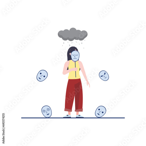 Mental health illustration. Character with mental disorder fight against stress, depression, emotional burnout and other psychological problems. Psychotherapy concept. Vector illustration.